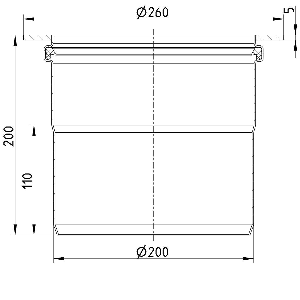 Line drawing of a penetration from the series Penetration-welding flange-steel.