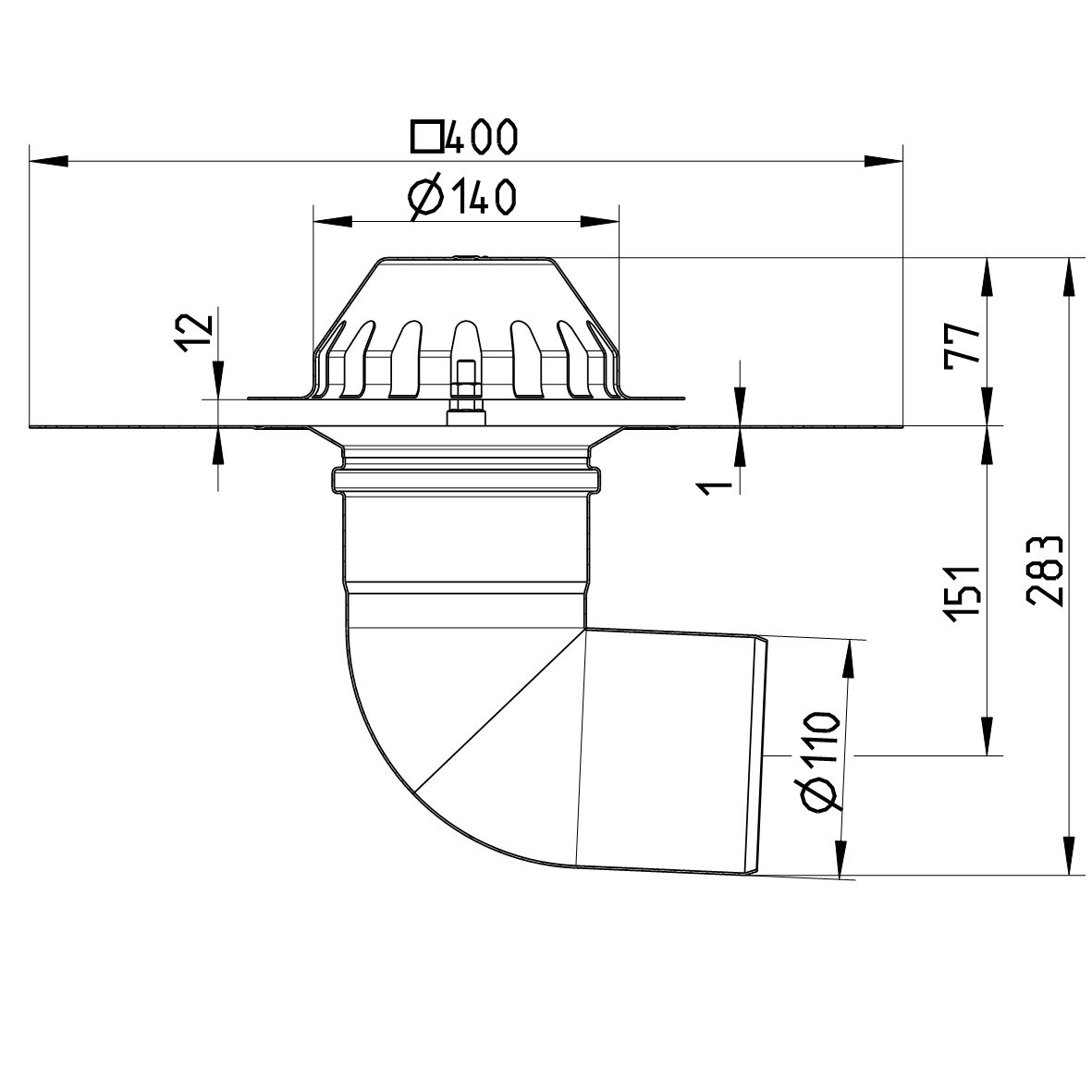 Line drawing of a drain from the series Drain for gravity-bitumen.