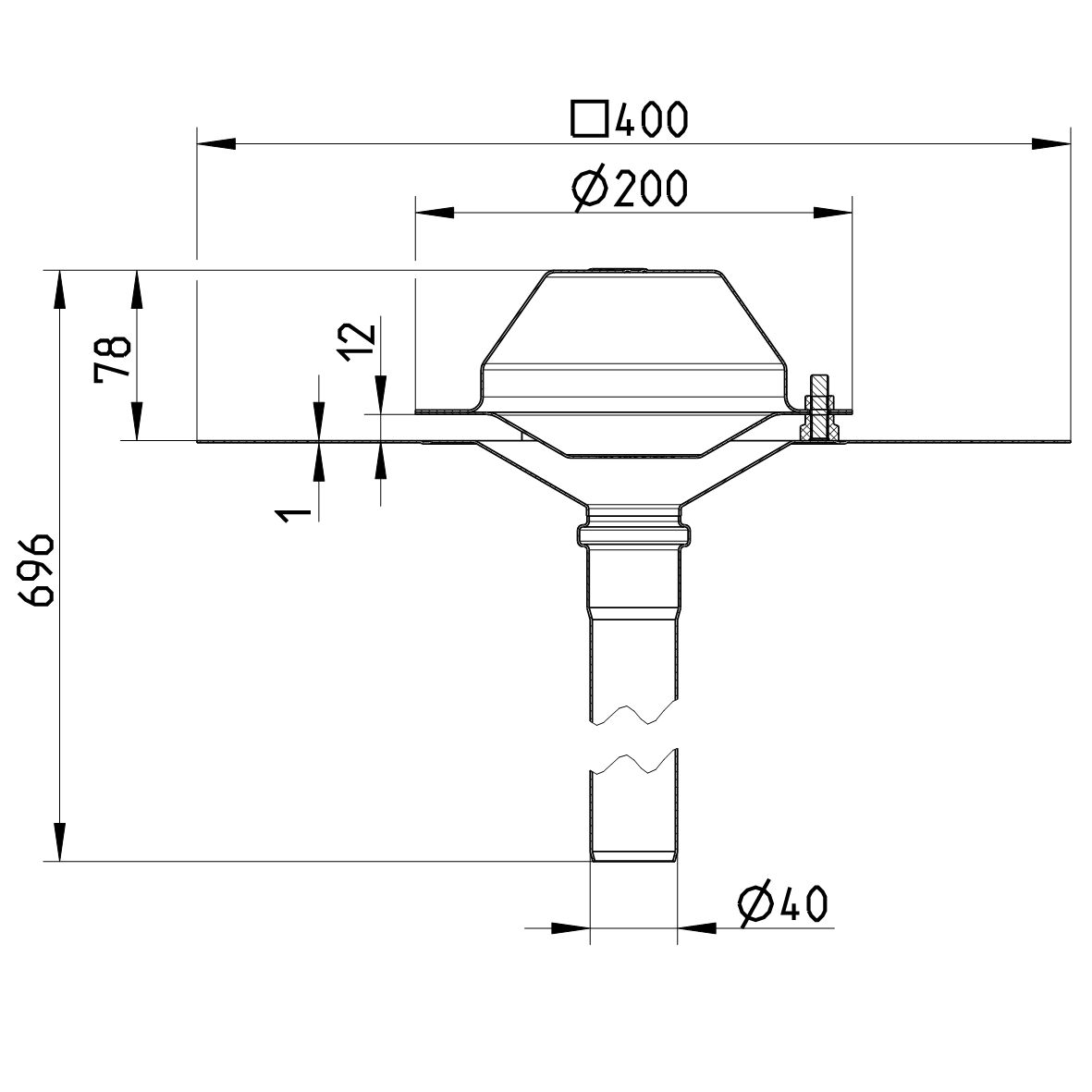 Line drawing of a drain from the series Drain for siphonic-bitumen.